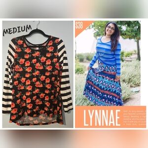 LuLaRoe Lynnae Size Medium, Long Sleeve, Black, Pink, Floral, Stripes